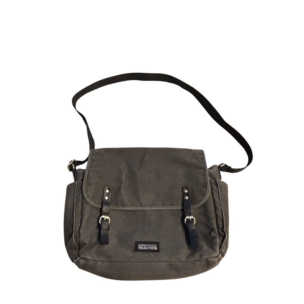 Kenneth Cole Reaction Men Messenger Bag Gray Canvas Crossbody Laptop School Case